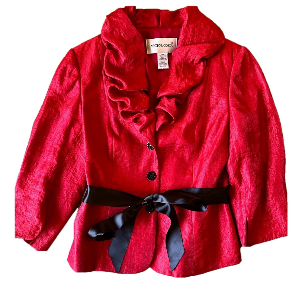 Vintage 90s Victor Costa Red Holiday Blazer